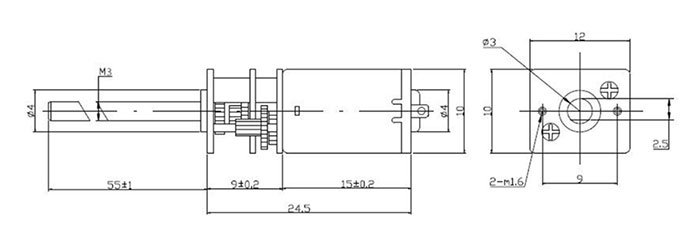 N20 micro gearmotor, 12Vdc, 100RPM, with M4 shaft and metal gears