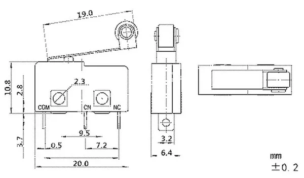 SPDT lever microswitch, 250V