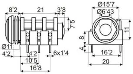 6.3mm PCB-mount stereo jack socket