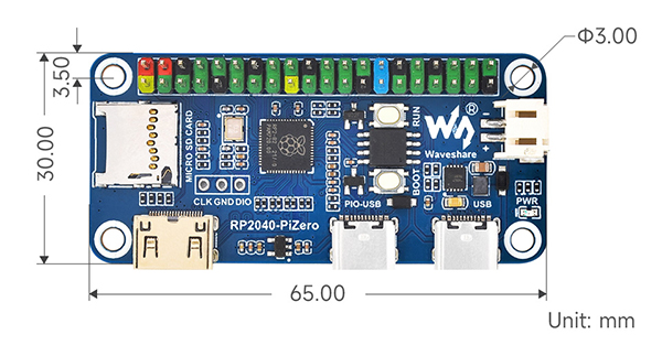 RP2040PIZERO - Dimensions