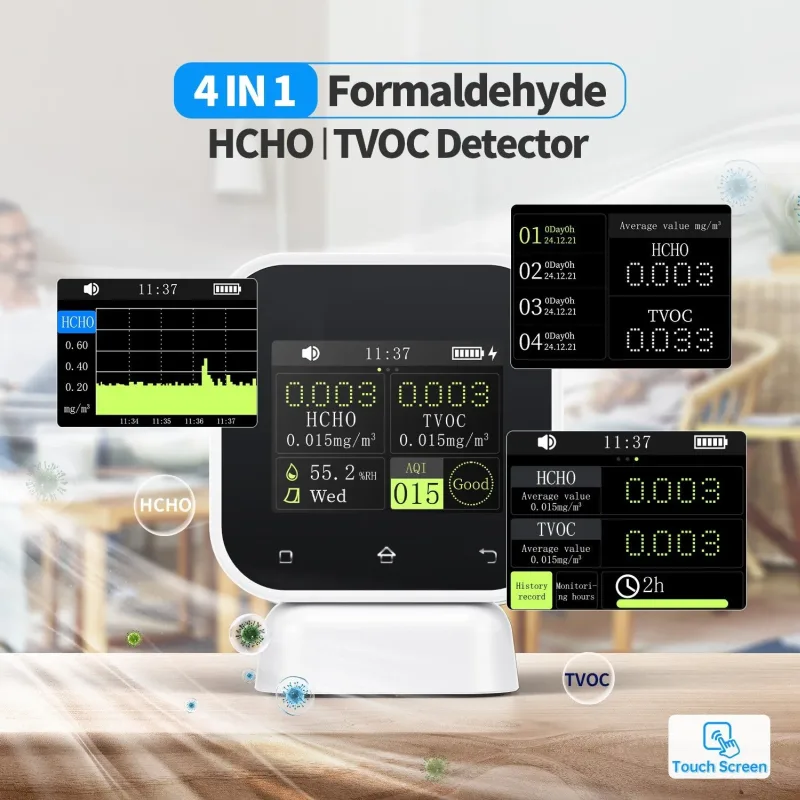 4-in-1 Air Quality Monitor with Touchscreen, HCHO, TVOC and Humidity Detection - Image 5