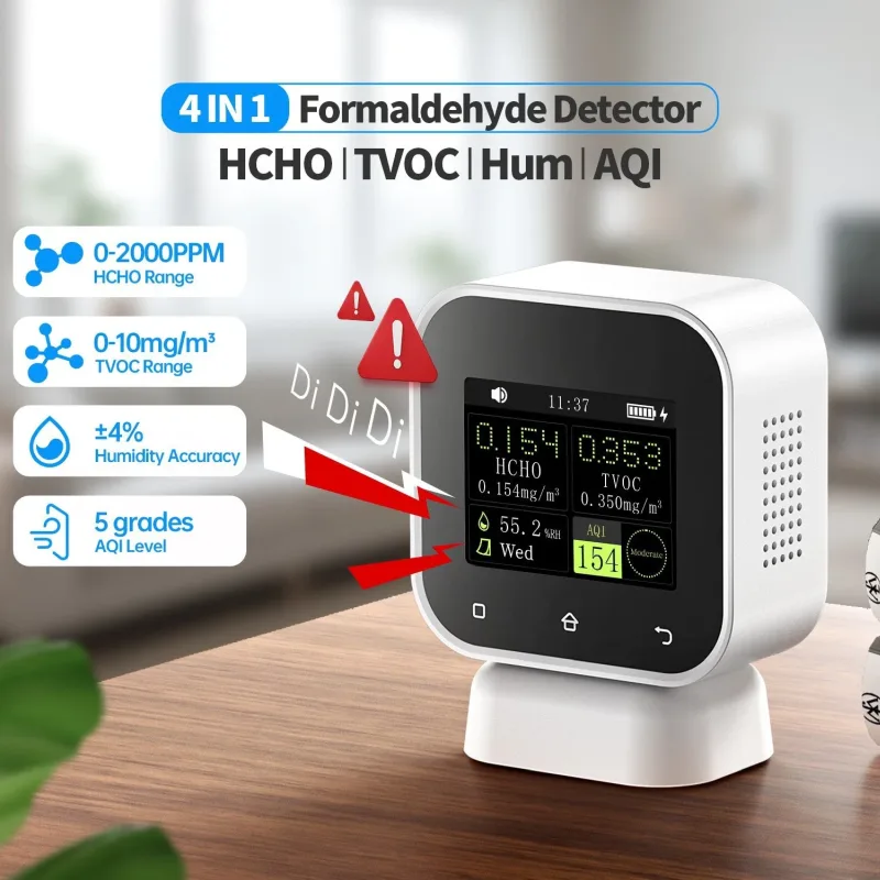 4-in-1 Air Quality Monitor with Touchscreen, HCHO, TVOC and Humidity Detection - Image 4