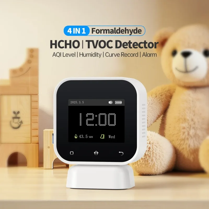 4-in-1 Air Quality Monitor with Touchscreen, HCHO, TVOC and Humidity Detection - Image 3