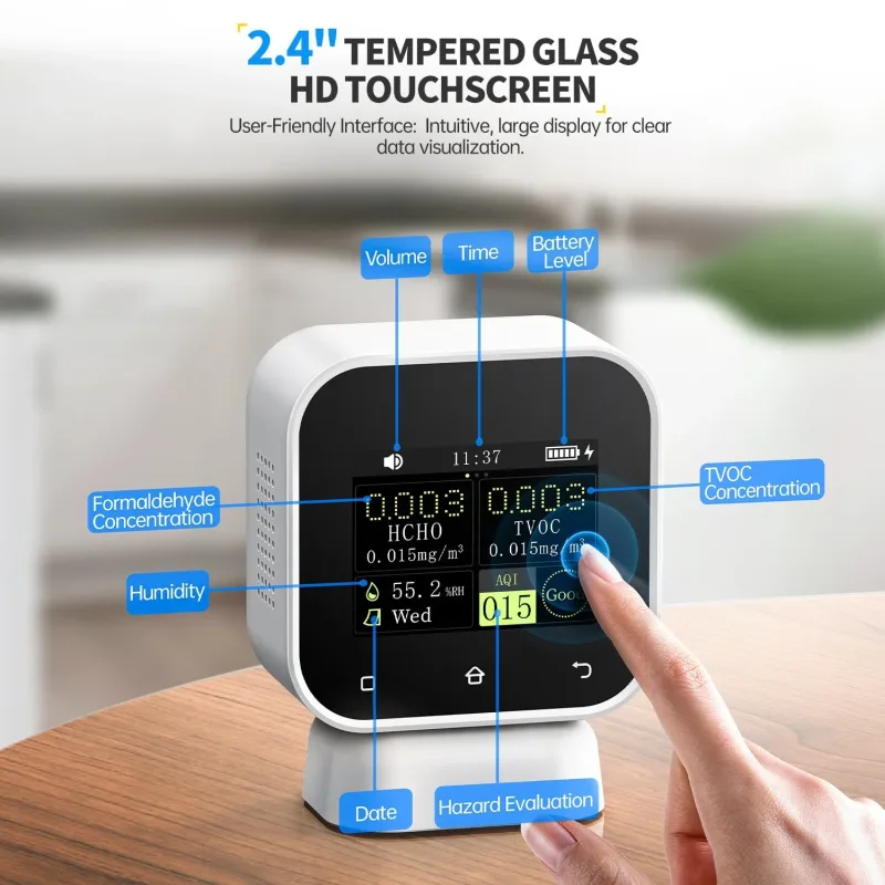 4-in-1 Air Quality Monitor with Touchscreen, HCHO, TVOC and Humidity Detection - Image 10