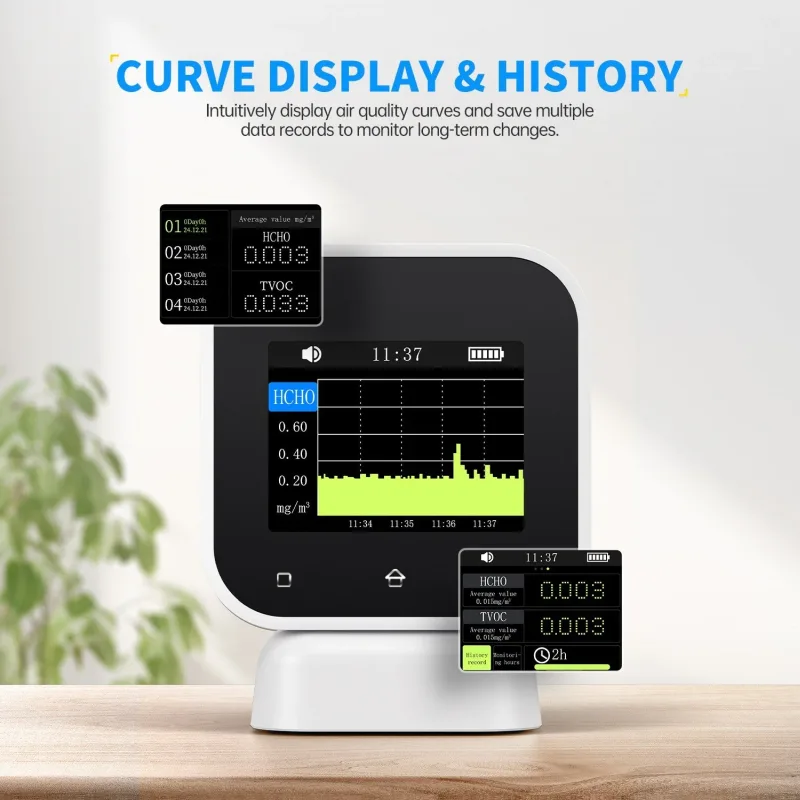4-in-1 Air Quality Monitor with Touchscreen, HCHO, TVOC and Humidity Detection - Image 9
