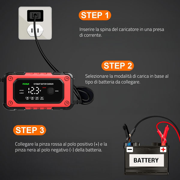 Smart automatic charger for 12V AGM, GEL, SLA, EFB, WET batteries