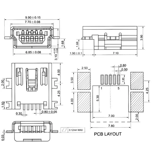 Mini USB 5-Pin SMD Connector - Image 3