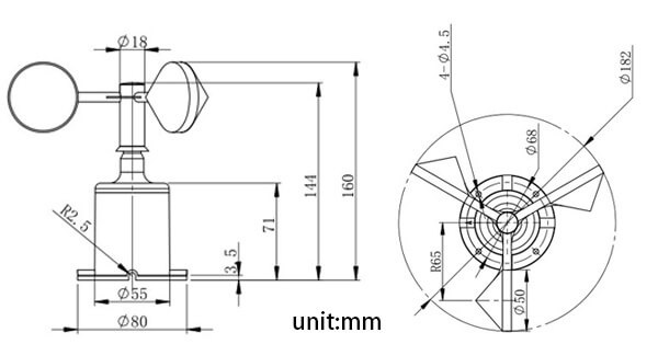 Digital cup anemometer with NPN output, IP68, 5-30V