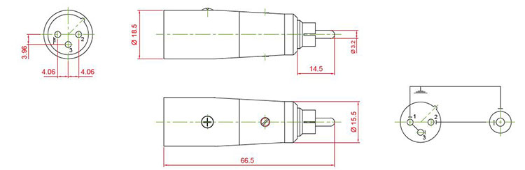 3-pin male XLR to male RCA adapter