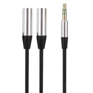Flat cable with 1 male 3.5 mm stereo jack / 2 female 3.5 mm stereo jacks - 20 cm