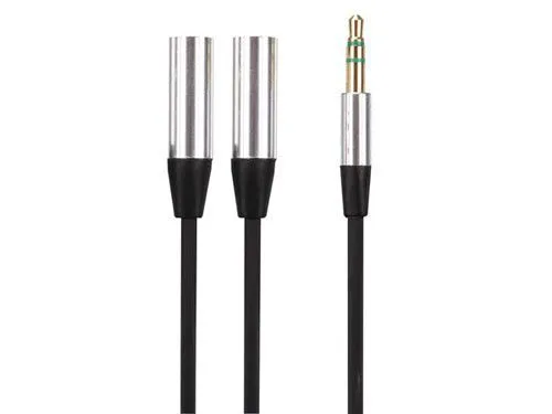 Flat cable with 1 male 3.5 mm stereo jack / 2 female 3.5 mm stereo jacks - 20 cm - Image 1