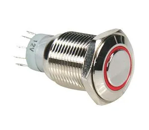 Vandal-resistant pushbutton switch, red LED