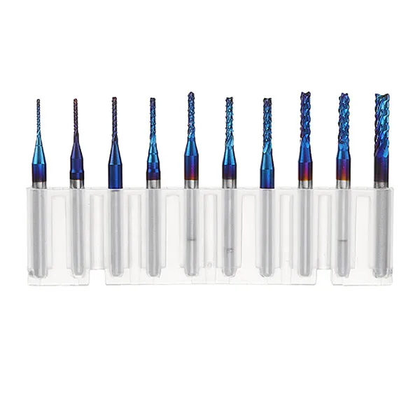 Tungsten Carbide End Mill Set, 10 Pieces, 1/8" - Image 1