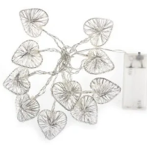 LED light garland with silver hearts