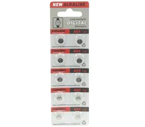 Set of 10 LR626/AG4 Alkaline Batteries - 1.5 V