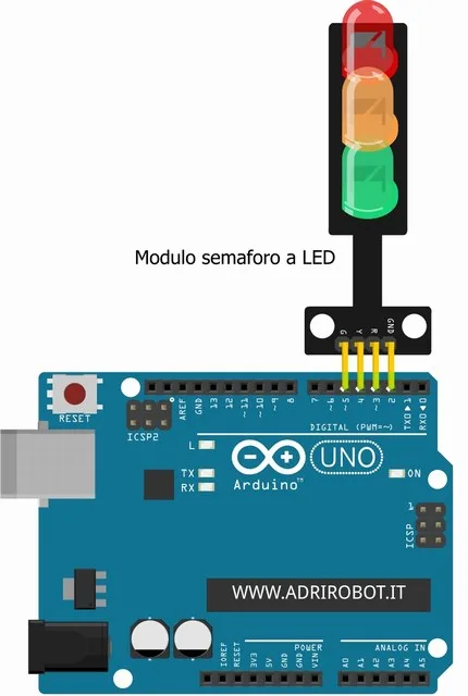 LED traffic light module connected to a microcontroller