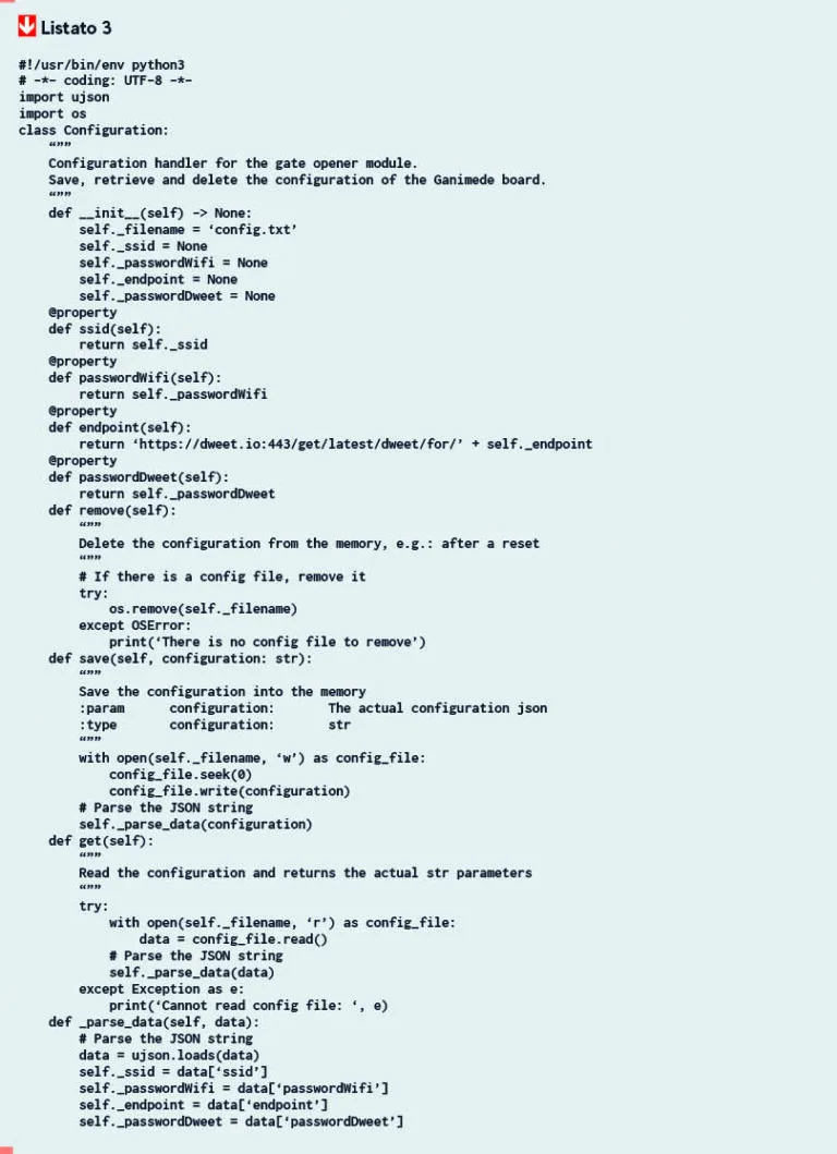 Code listing for the Configuration class