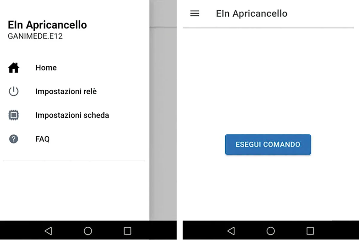 Screenshot of the Android and iOS app for controlling the gate opener