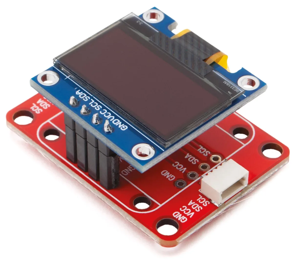STEMMA QT/Qwiic adapter with the 0.96-inch display module attached