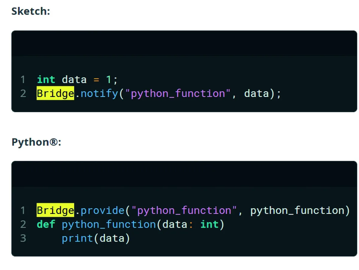 Code example showing the use of the Bridge library (RPC)