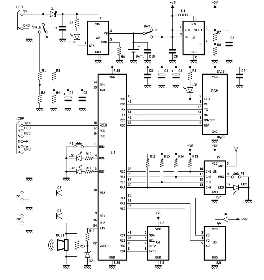Electrical schematic of the emergency call system base unit