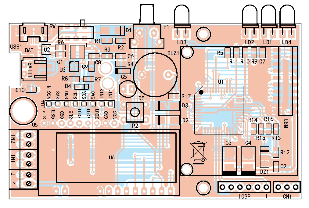 PCB with components placed, ready for assembly