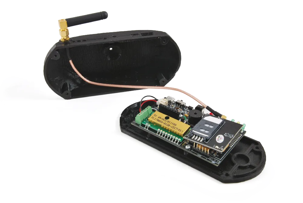 Board inside the enclosure with the MMCX antenna extension