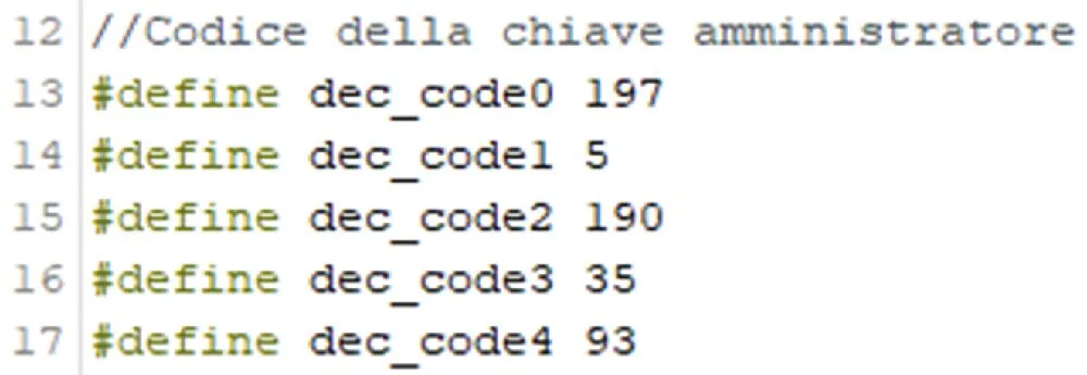Screenshot of the Arduino sketch showing where to enter the administrator UID values